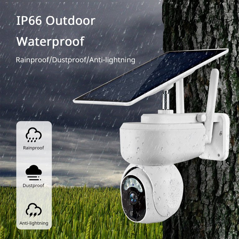 Cámara de seguridad solar para exteriores, 1080p panorámica de 360° PTZ