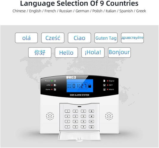 Alarma inteligente WIFI/GSM con cable, teclado LCD de 8 zonas con alexa y google home