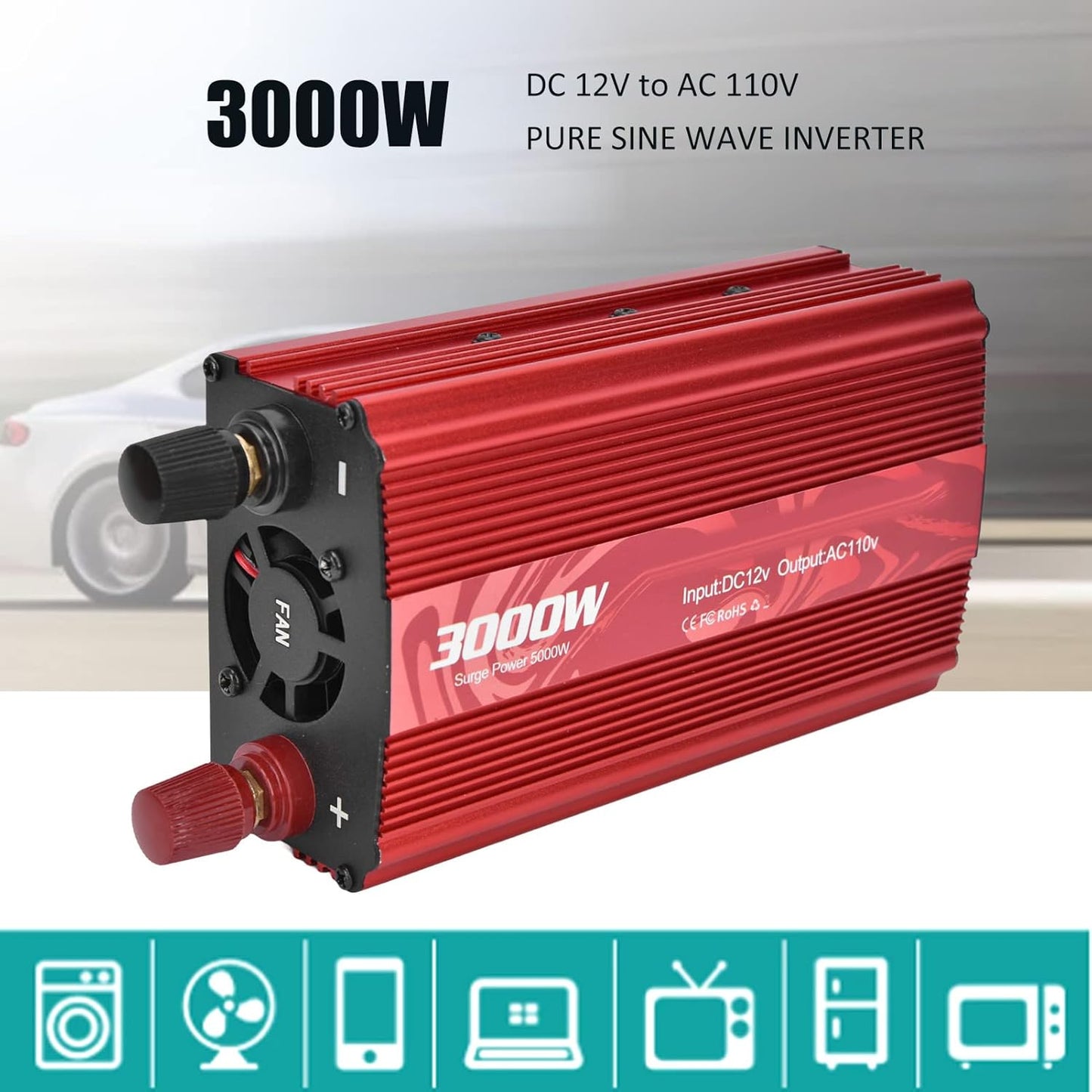 Inversor de corriente 3000W 220V, ondas sinusoidales puras