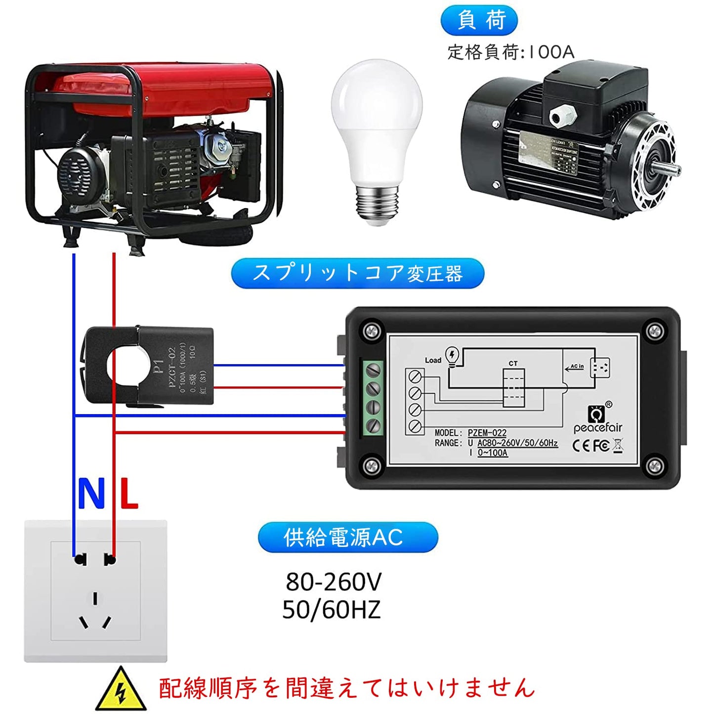 Multimetro digital CA 80-260 V 100 A amperaje de voltaje medidor de energia voltimetro de amperaje de CA