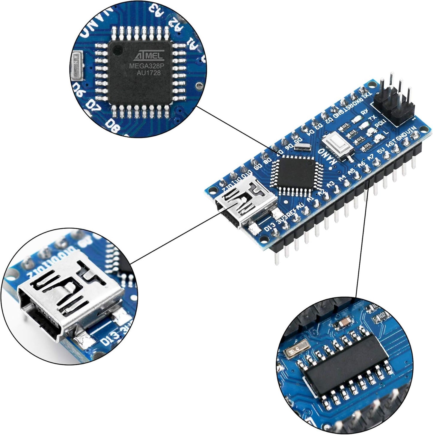 Nano board ATmega328P 5v 16M compatible con placa microcontroladora con arduino IDE con 3 cable USB