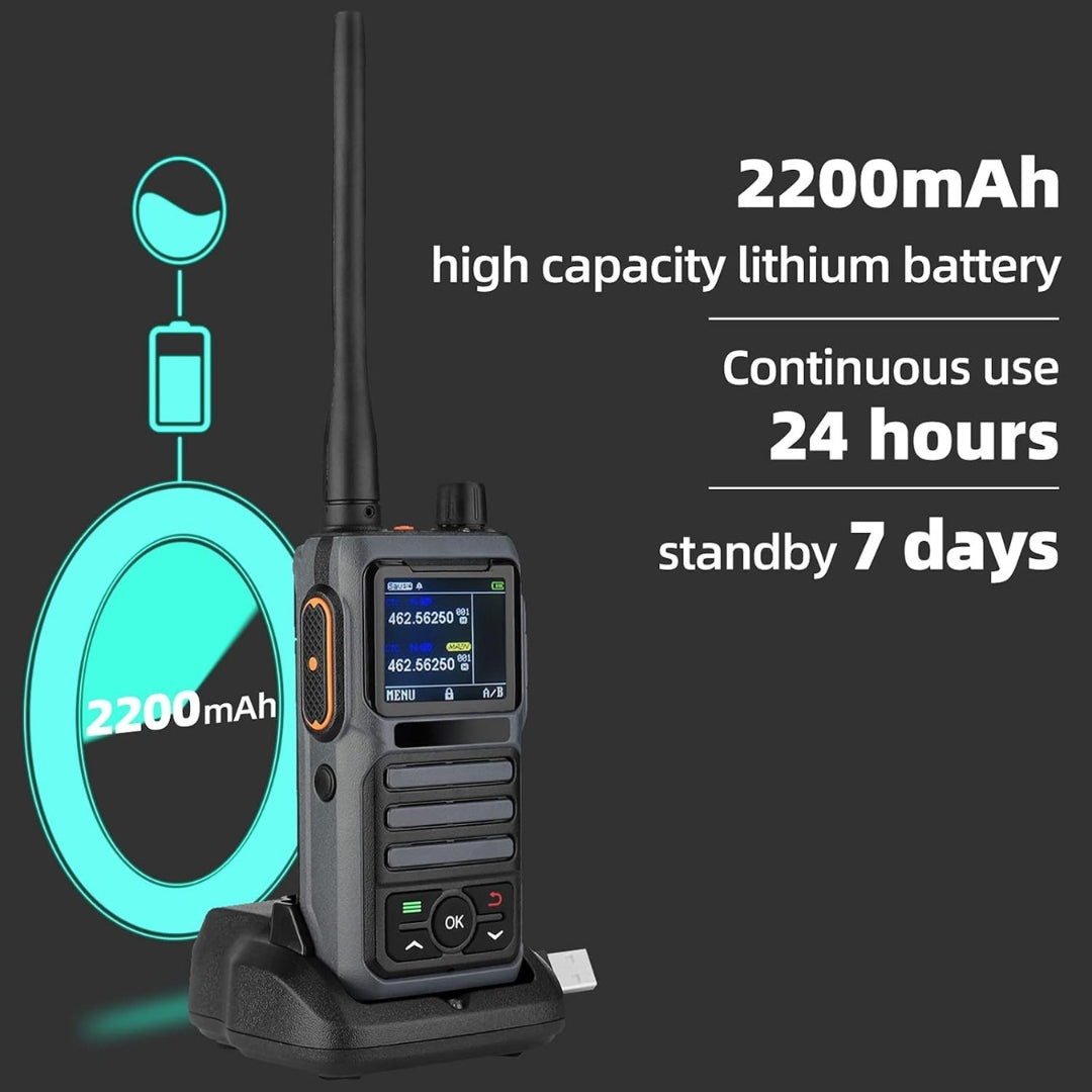 Radio de 2 vías, Walkie Talkie de largo alcance con micrófono de altavoz, 2200 mAh, sirena SOS