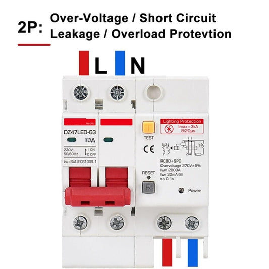 Break/Supresor AC 20Amp Corriente Residual con sobrecarga con protección contra Rayos Protector contra Fugas