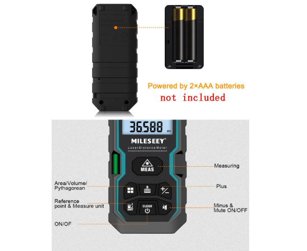 Medidor de distancia láser de 120m con pantalla de ángulo digital, control de nivel electrónico, cambio de unidad de metros/pulgadas/mide distancia