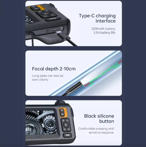 Camara Endoscopio Industrial 8mm HD 1080p pantalla IPS de 4.3 pulgadas