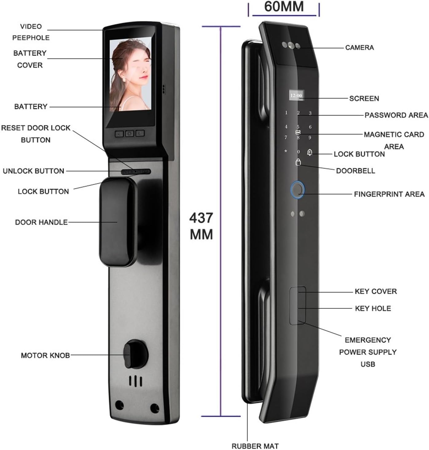 Cerradura de puerta digital con reconocimiento facial 3D aplicación Tuya, intercomunicador de voz, huella dactilar, contraseña, tarjeta IC,
