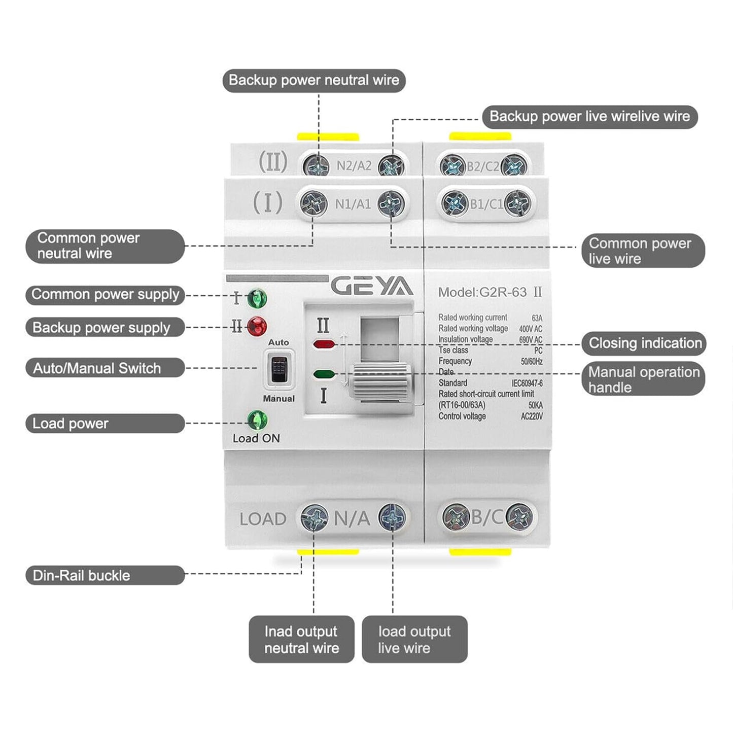 Transferencia automática y manual 4P 63A 220 V, ATS