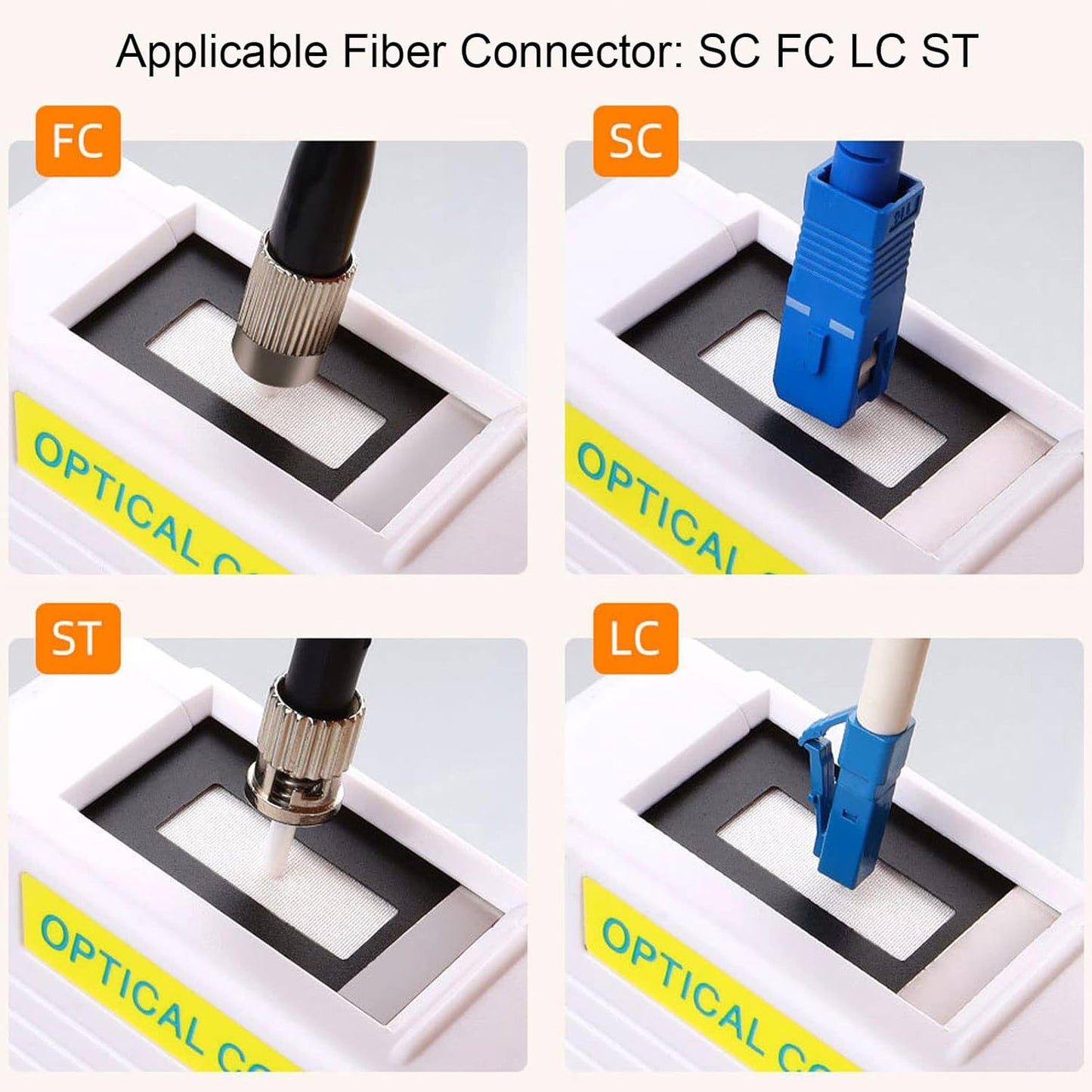 Caja de limpieza de fibra óptica, limpiador de conector de fibra óptica para cara final SC, FC, ST, LC