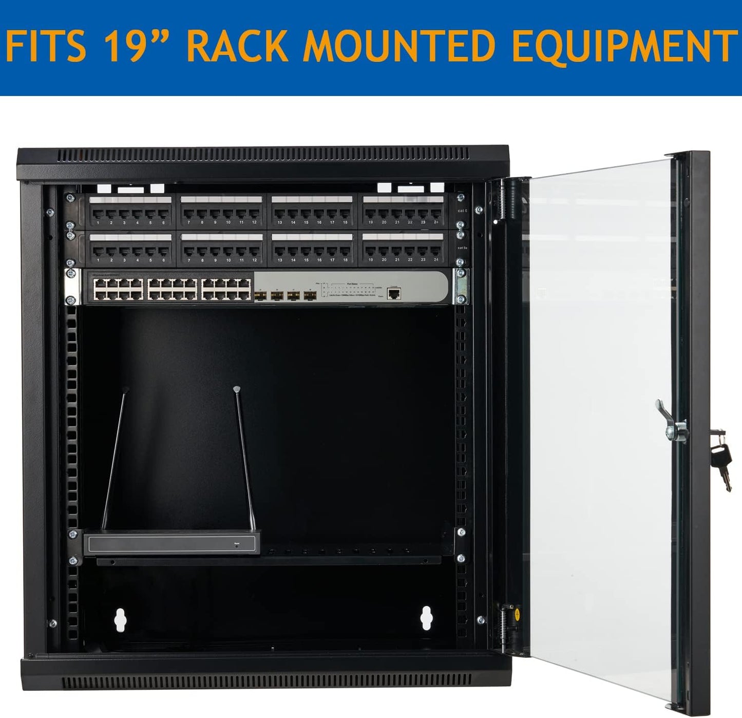 Gabinete de servidor de montaje en pared 6U Gabinete de red Rack de puerta de vidrio