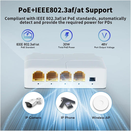 Extensor POE Gigabit de 4 puertos 10/100/1000M