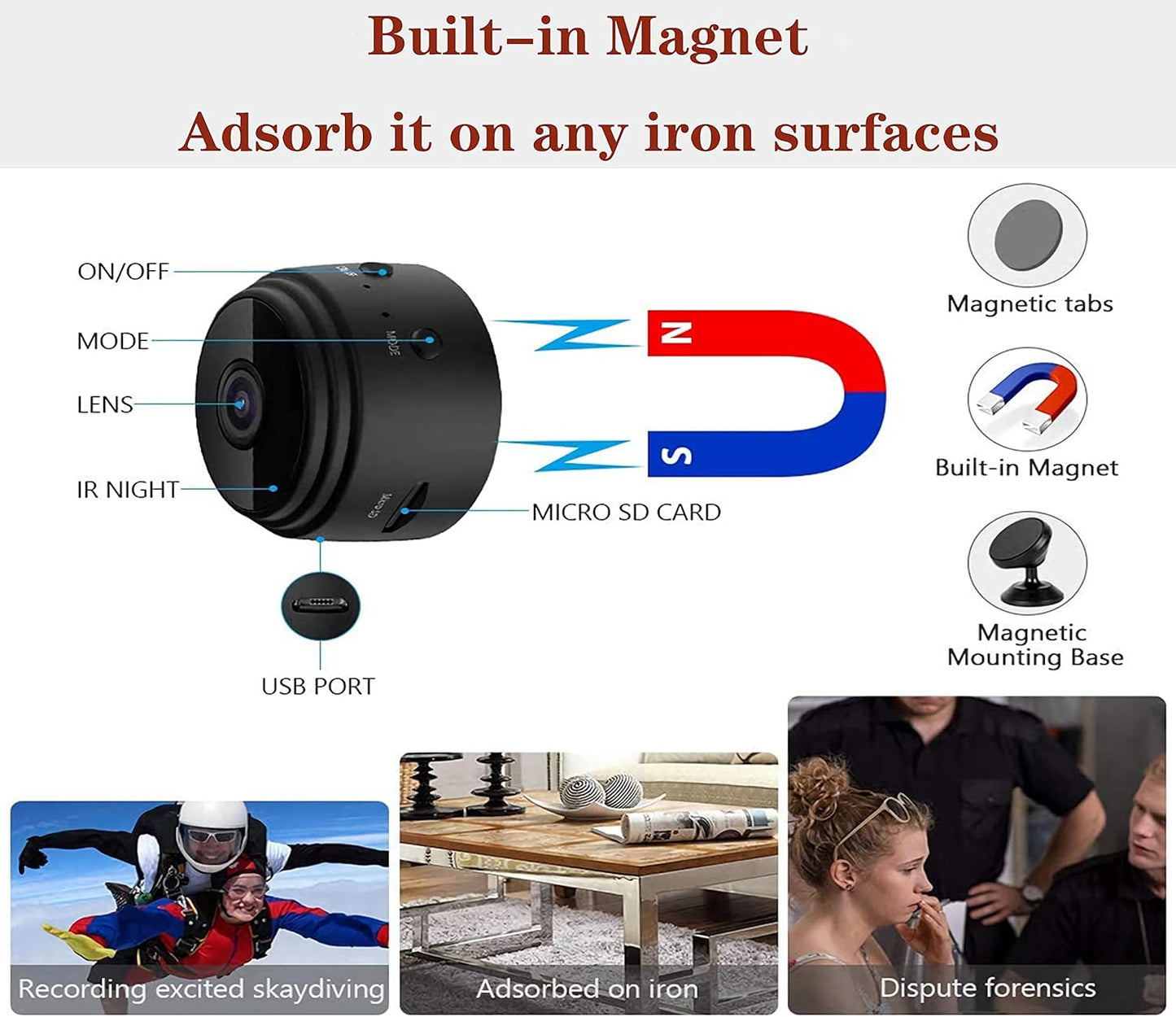 Cámara oculta, 1080P HD de vídeo y audio espía, cámara de niñera, compatible con tarjeta SD
