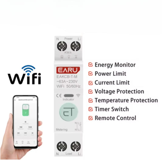 Contactor inteligente Tuya WiFi MCB 1P+N 63A, temporizador, energía, kWh, voltaje, medidor de corriente,