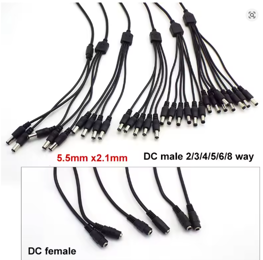 Conector de CC macho de 1 hembra a 2, 3, 4, 5, 6 y 8 vías, divisor de fuente de alimentación, adaptador de enchufe