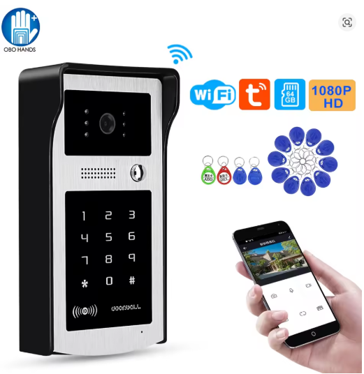 sistema de intercomunicación inalámbrico para el hogar, videoportero con cámara, WiFi, 1080P, HD, Digital, teléfono con teclado de código RFID