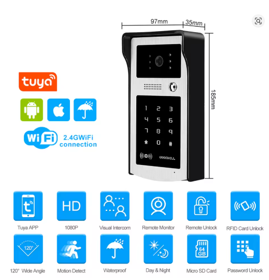 sistema de intercomunicación inalámbrico para el hogar, videoportero con cámara, WiFi, 1080P, HD, Digital, teléfono con teclado de código RFID