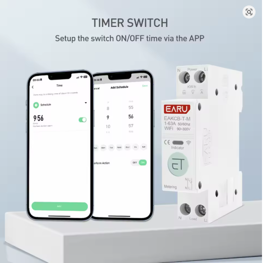 Contactor inteligente Tuya WiFi MCB 1P+N 63A, temporizador, energía, kWh, voltaje, medidor de corriente,