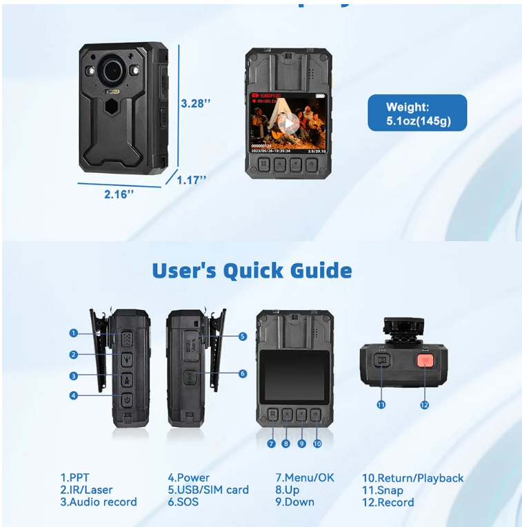Cámara corporal de seguridad 4G/LTE XSEC2 con seguimiento GPS y monitoreo remoto